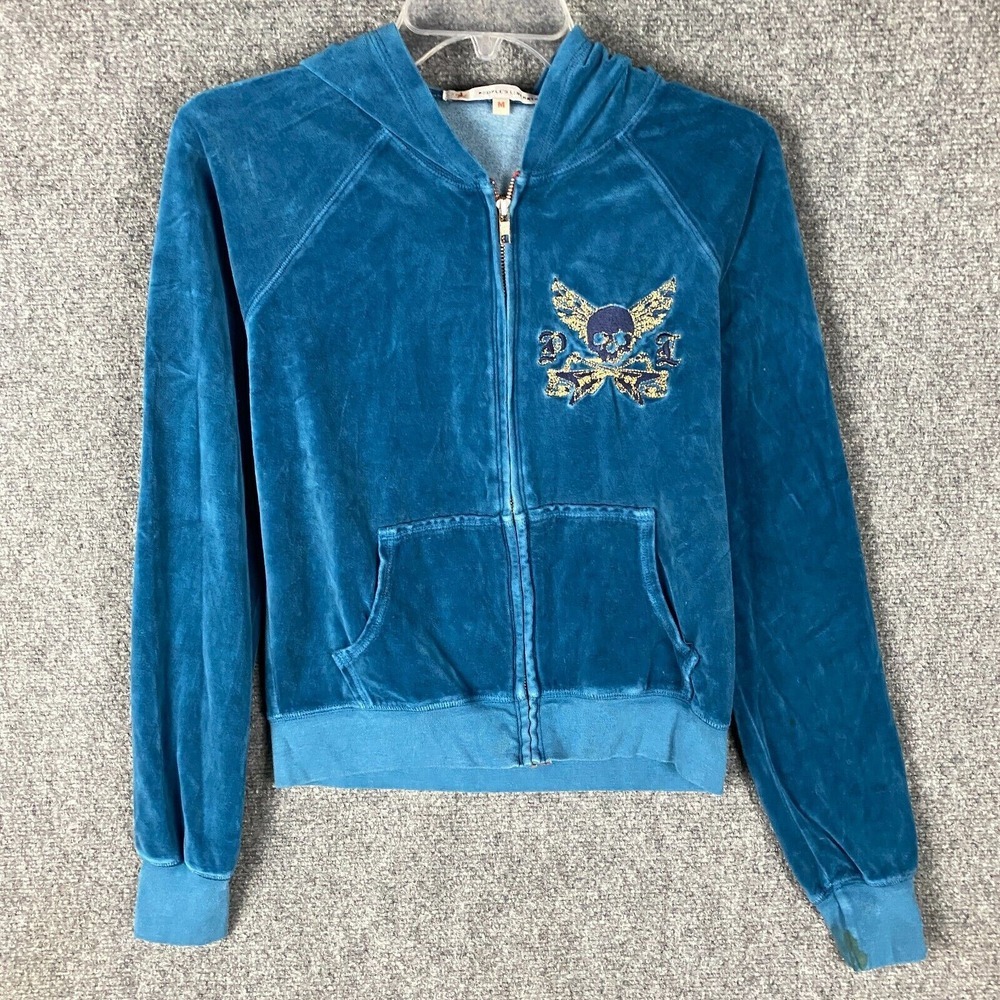 People's Liberation Hoodie Girls Medium‎ Full Zip Blue Cotton Blend M